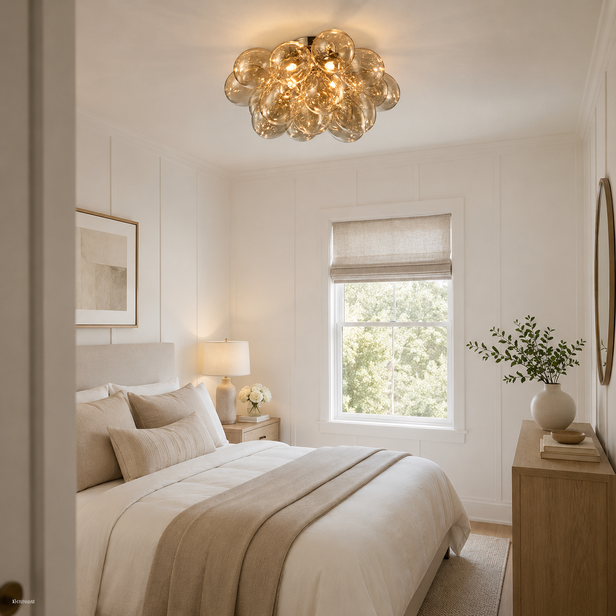 Small gold Loxton flush bedroom light