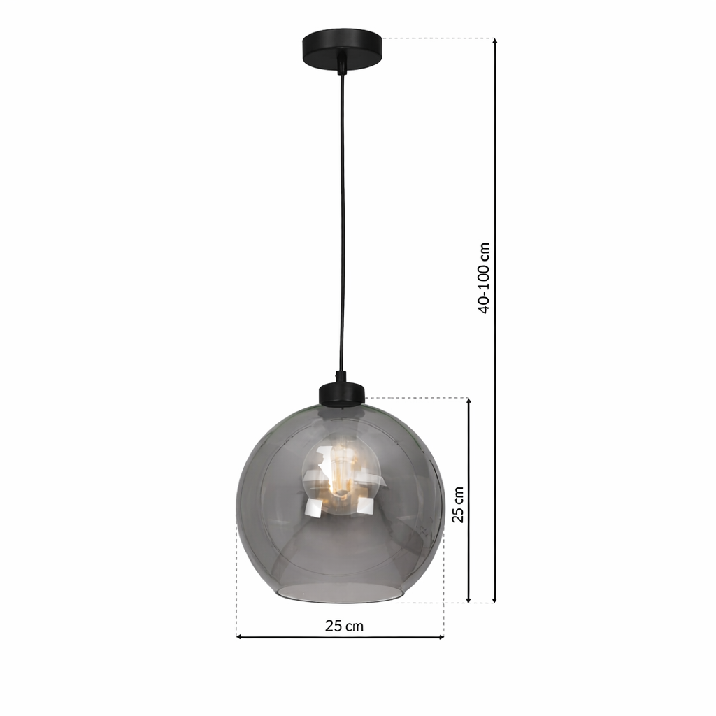 sofia smoked glass pendant light dimensions 25cm