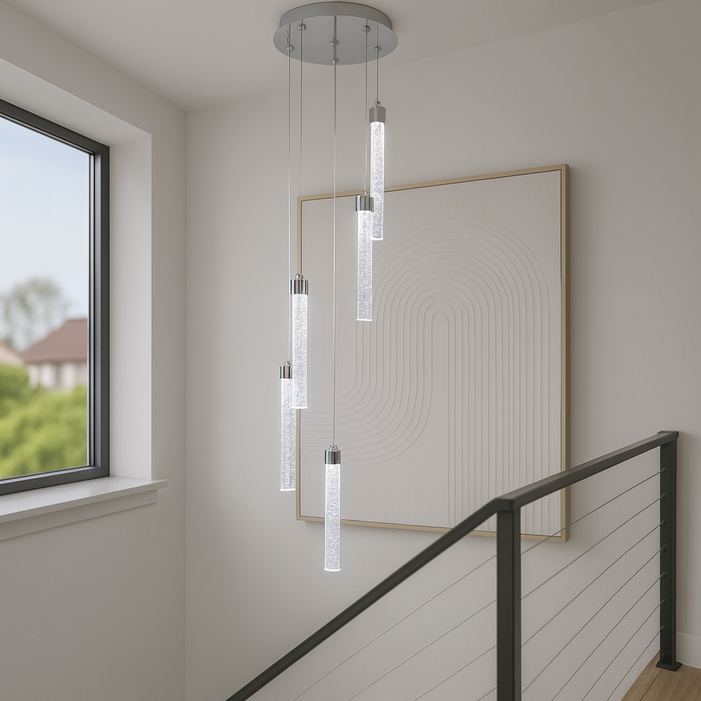 Sydney 5 light pendant with cool white glow
