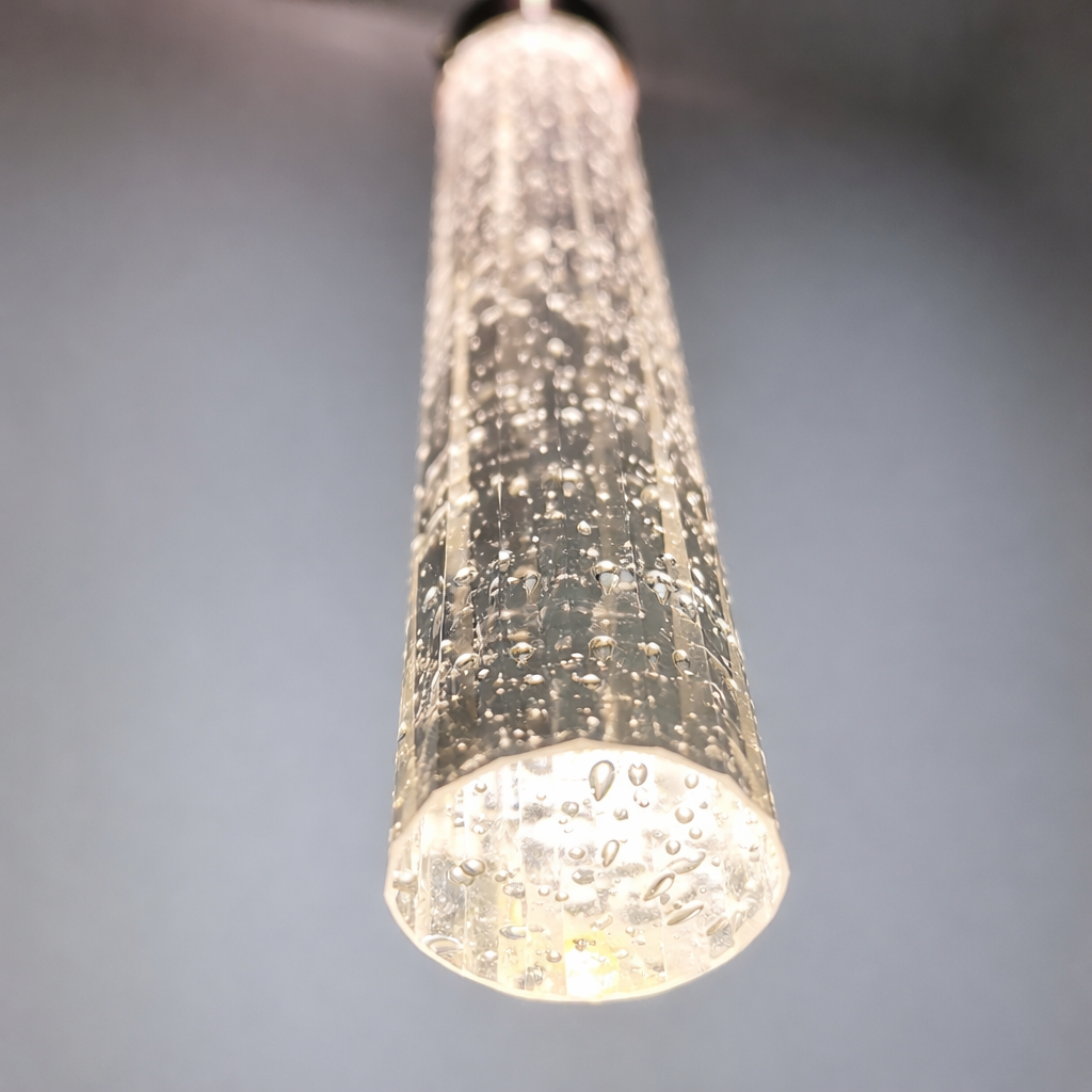 Solid bubble glass LED chandelier shard close up
