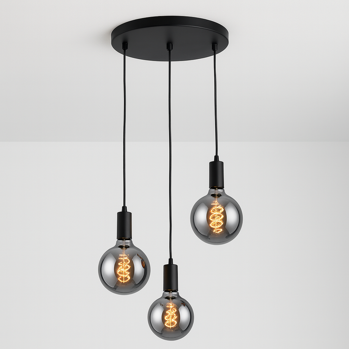 Tiber 3 light black pendant with chrome bulbs