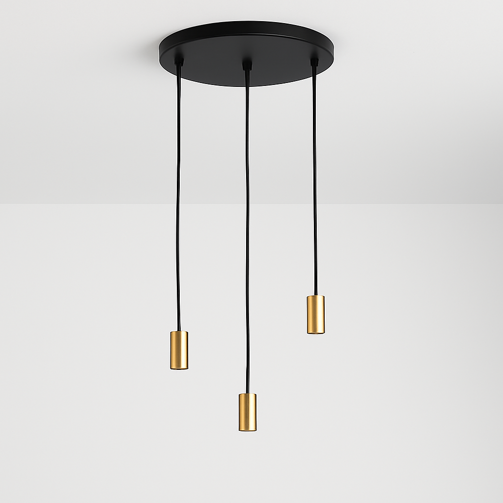 Tiber 3 light pendant with brushed gold end caps