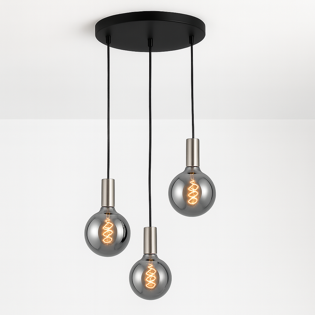 Tiber 3 light pendant with satin nickel caps