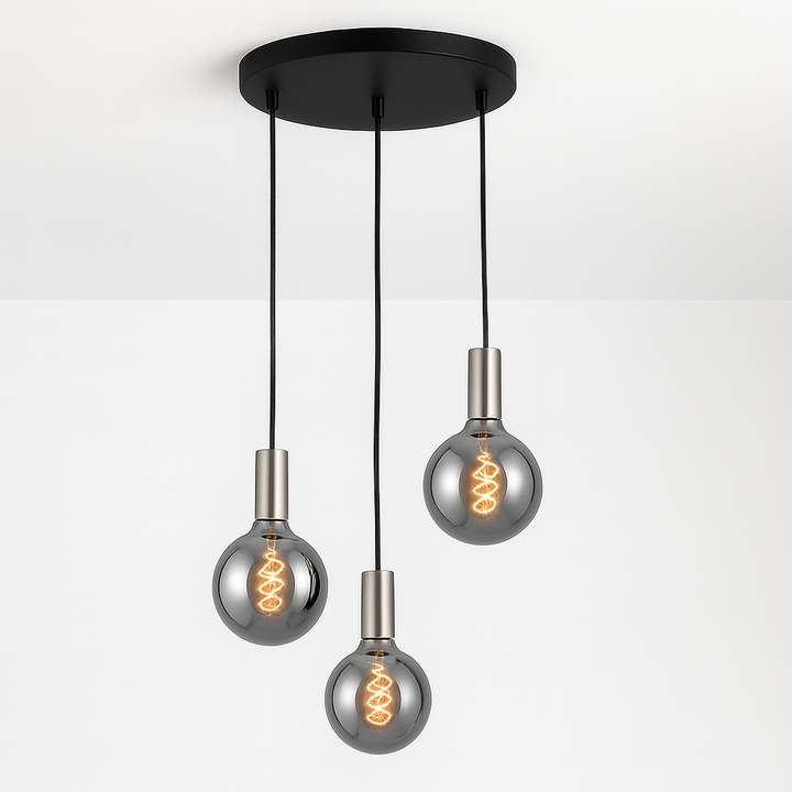 Tiber 3 light pendant with satin nickel caps