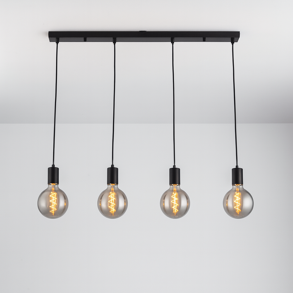 Tiber 4 light pendant bar with smoked bulbs