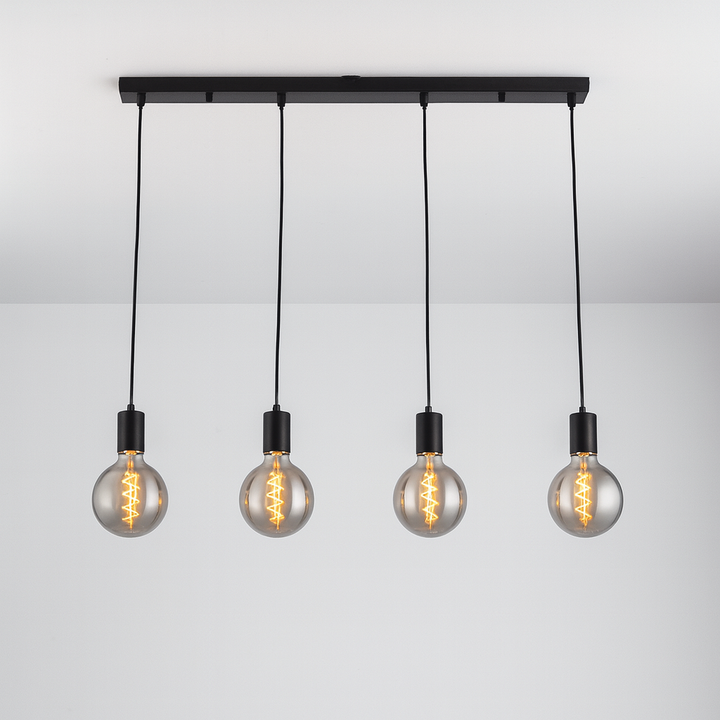 Tiber 4 light pendant bar with smoked bulbs