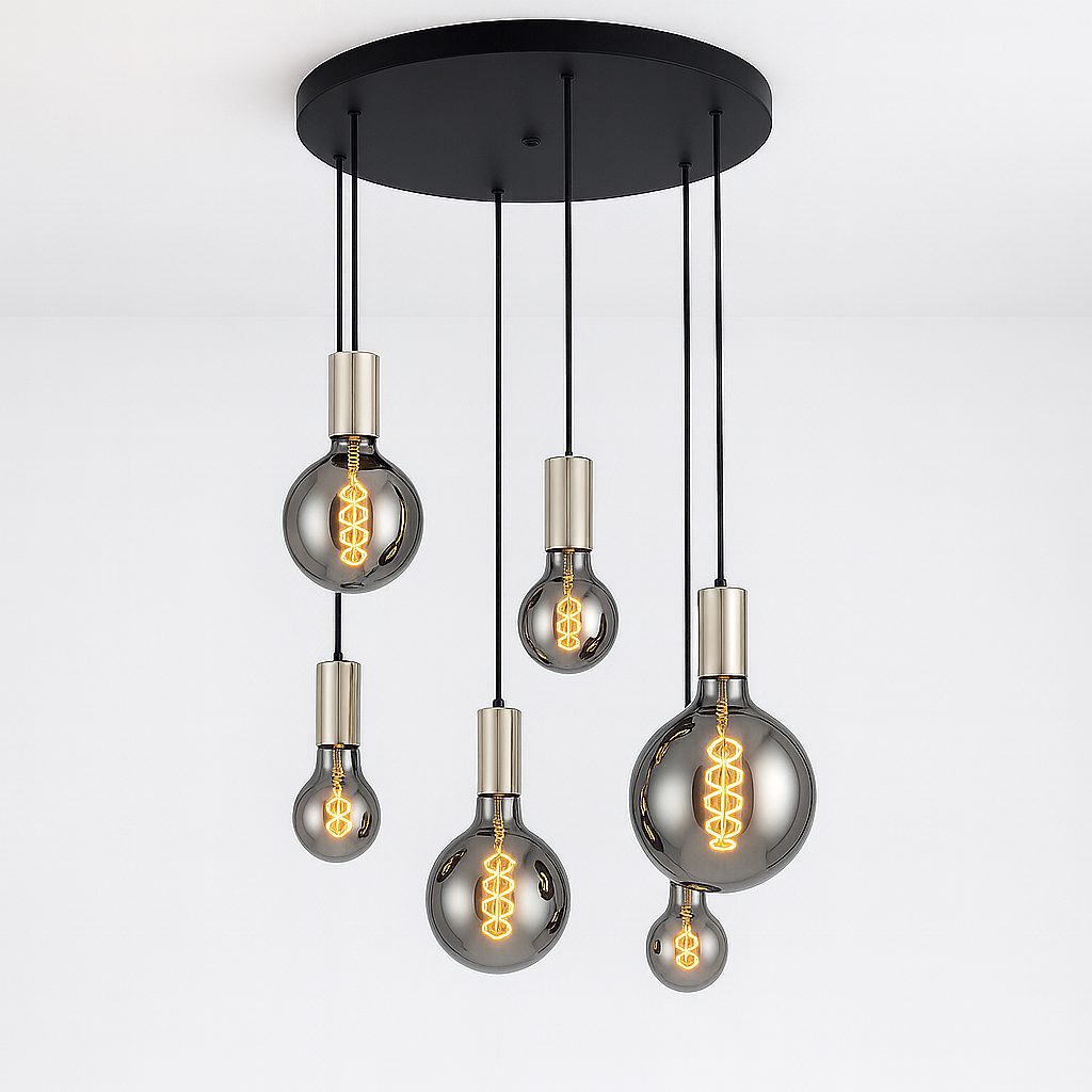 Tiber 6 light pendant satin nickel finish