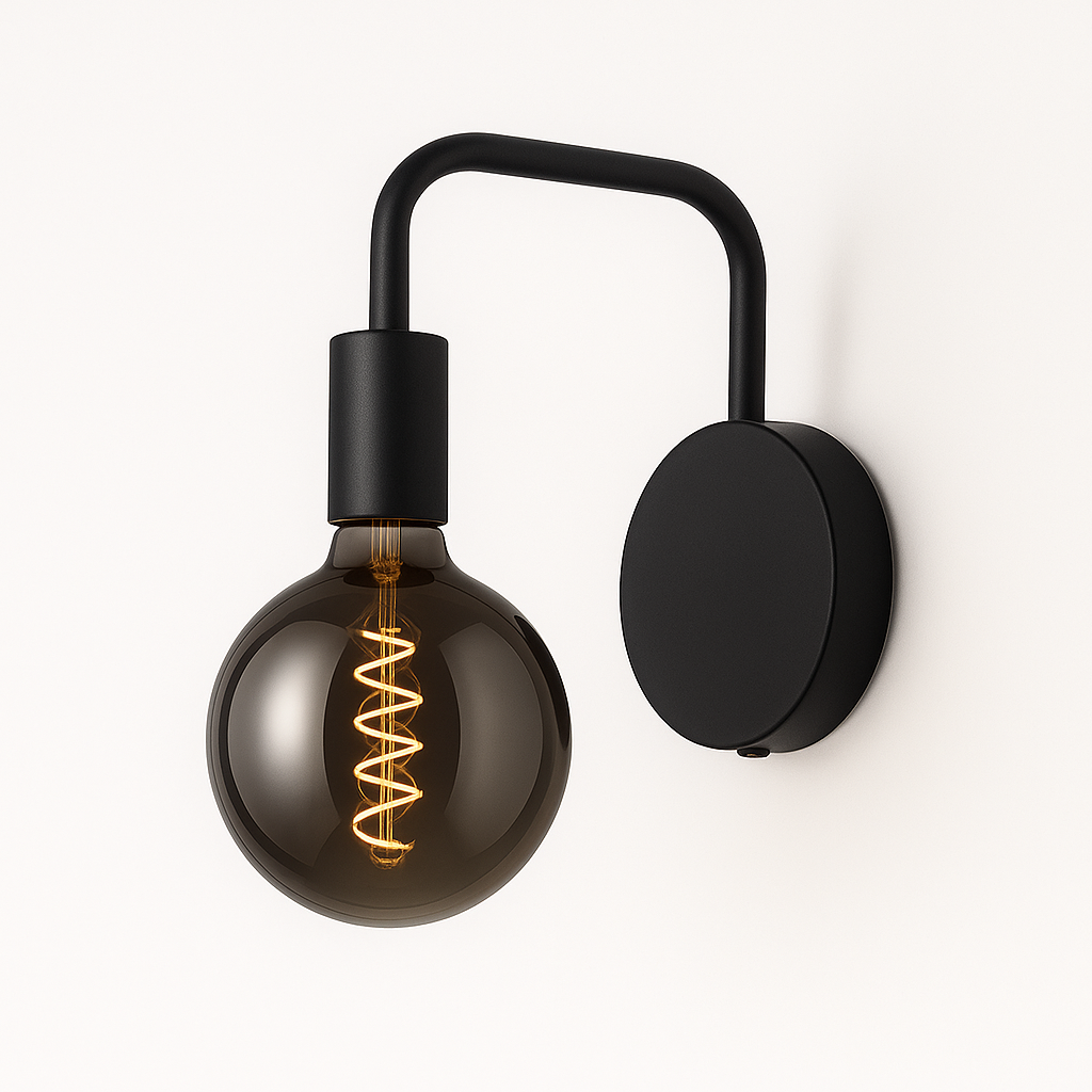 Tiber black wall light with smoked glass bulb 2200K warm white