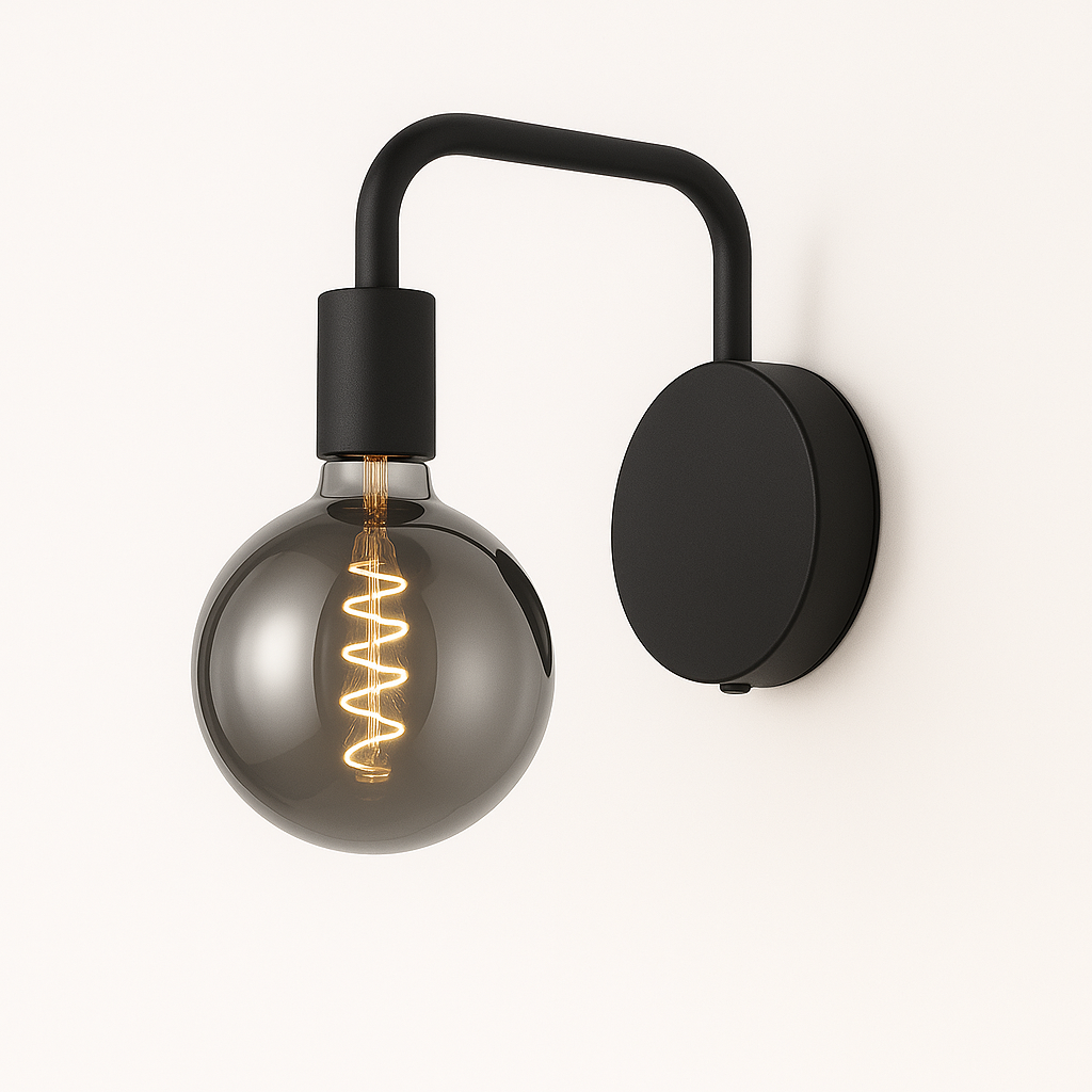 Tiber black wall light with smoked mirror bulb 1900K