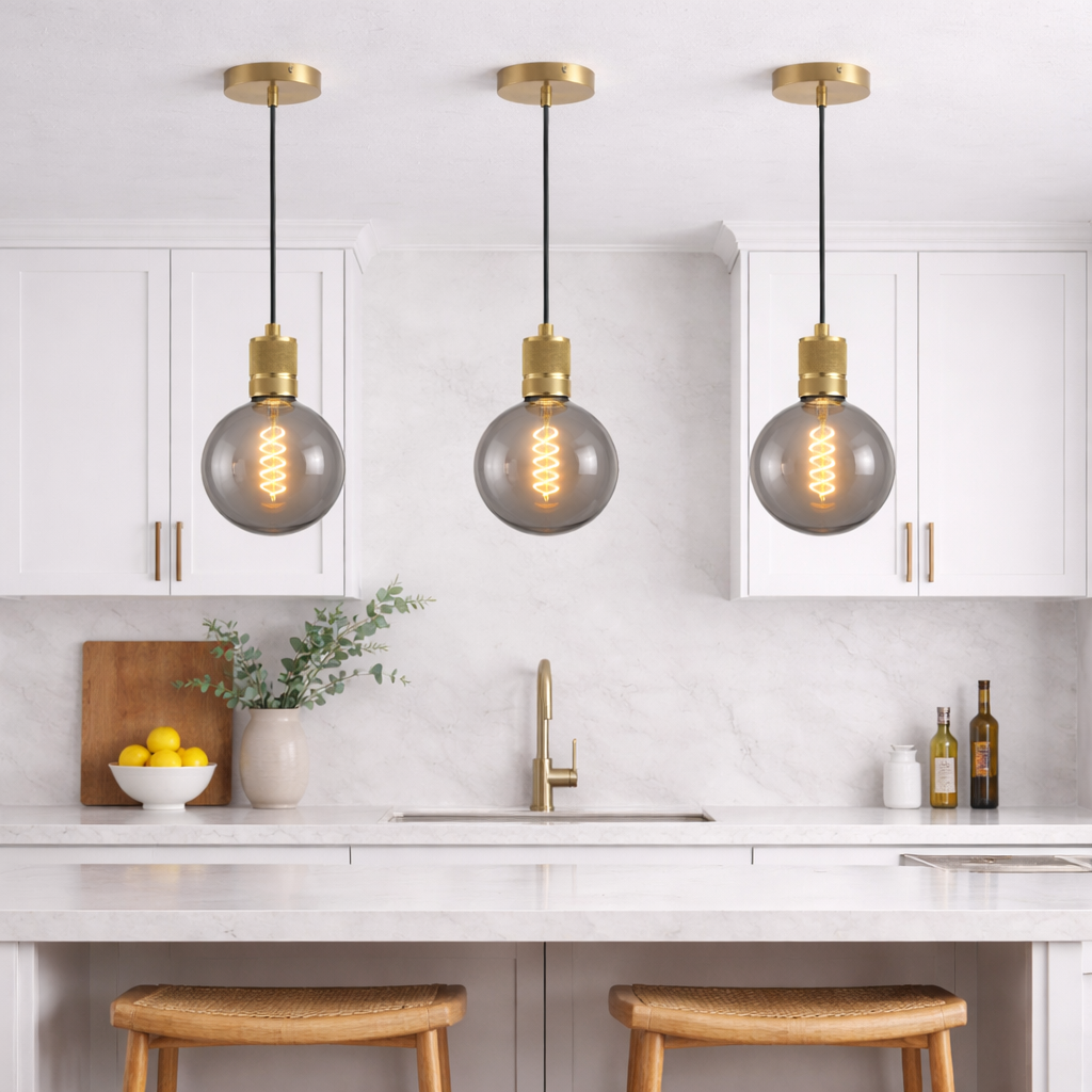 gold knurled pendant kitchen island 3 lights