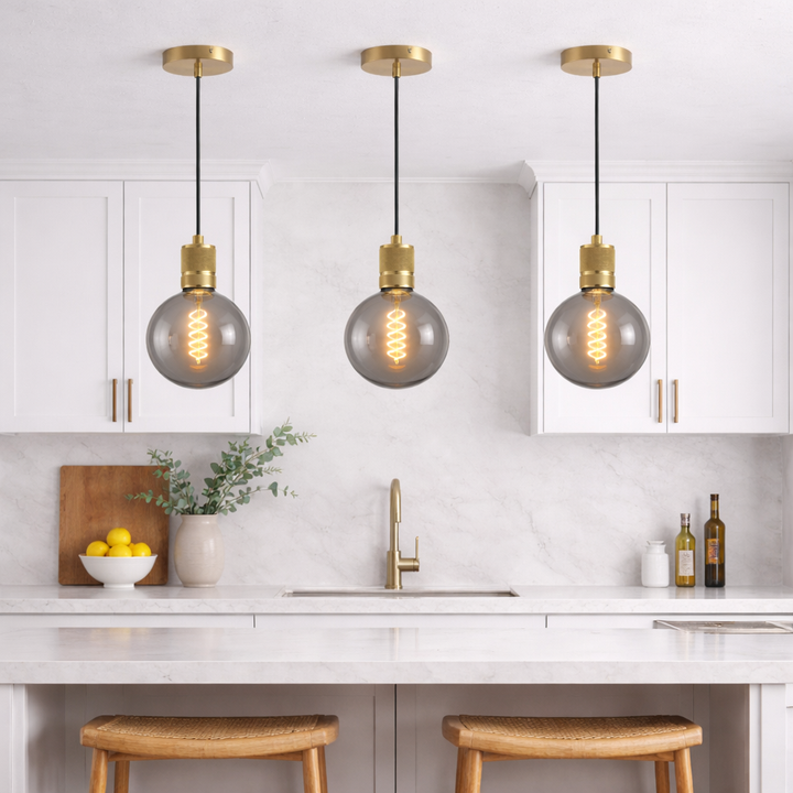 gold knurled pendant kitchen island 3 lights