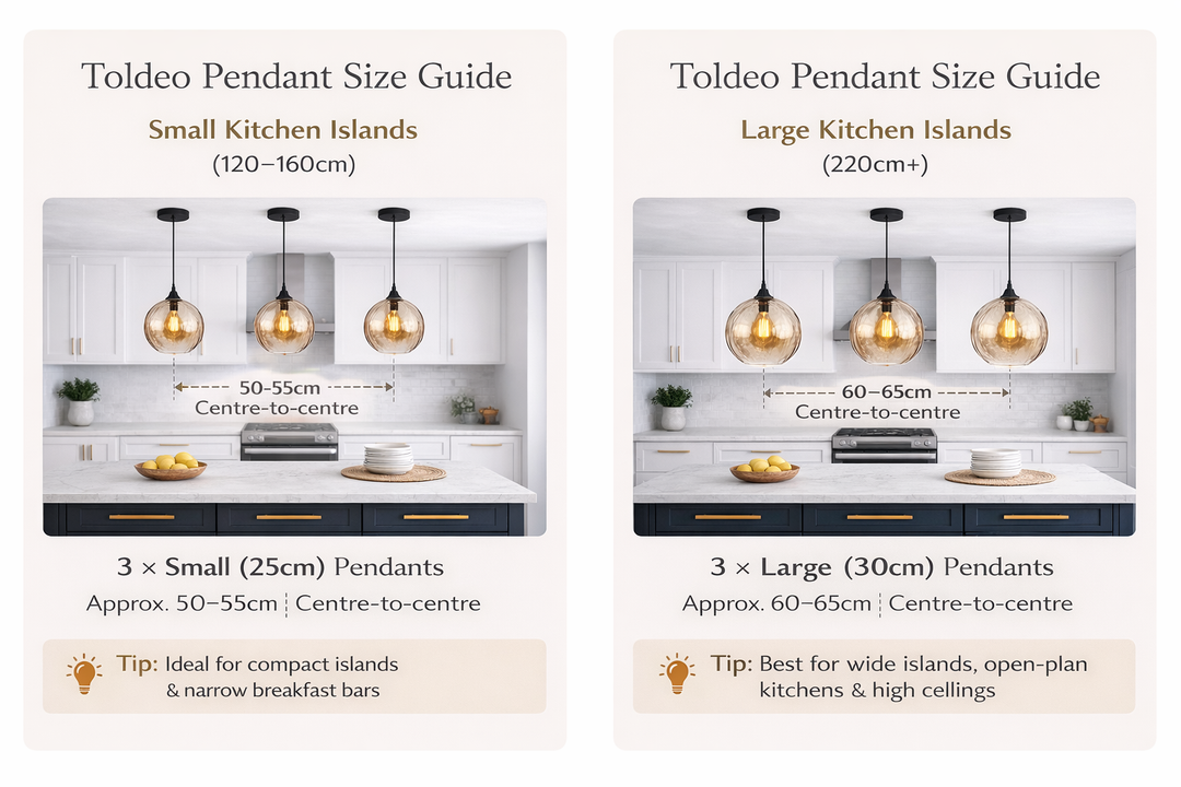 toldeo pendant kitchen island sizing guide 25cm 30cm