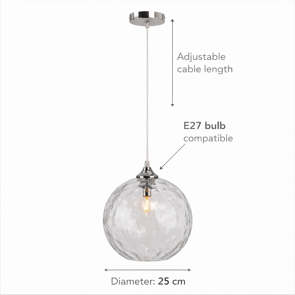 clear glass pendant light 25cm diameter size guide