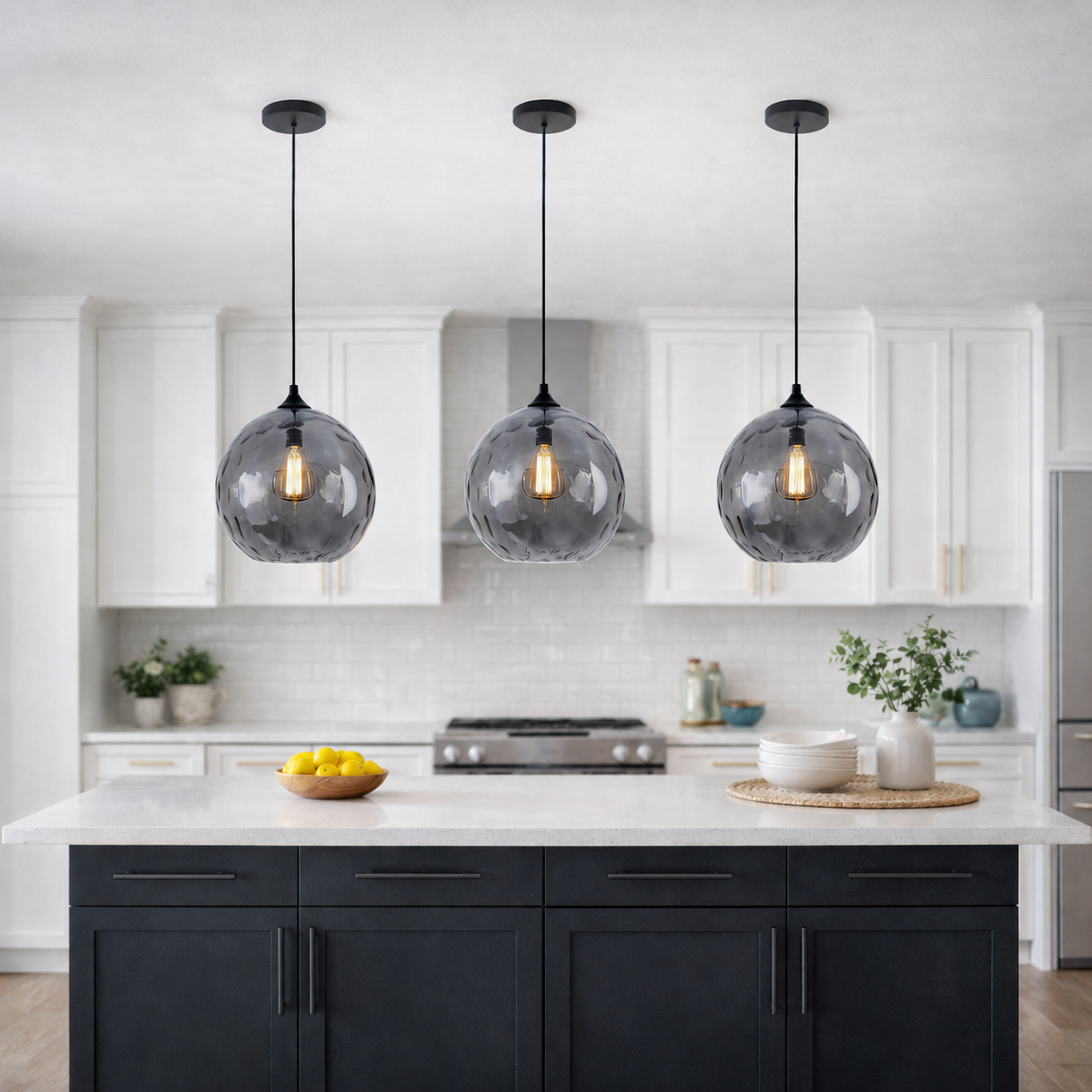 Toledo smoked glass pendant set of 3 kitchen