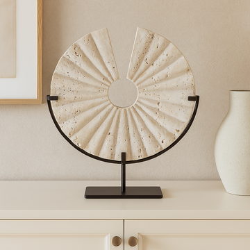 Travertine Fan Sculpture on Black Stand