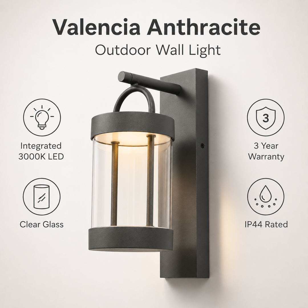 Valencia anthracite wall light feature infographic