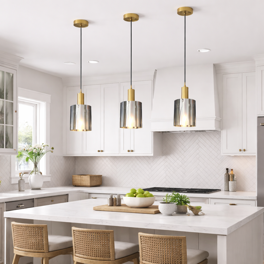 Venice smoked mirror gold pendant lights kitchen island