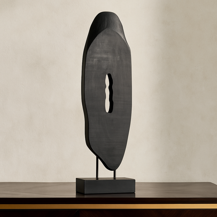 Large Black Wooden Sculpture On Stand