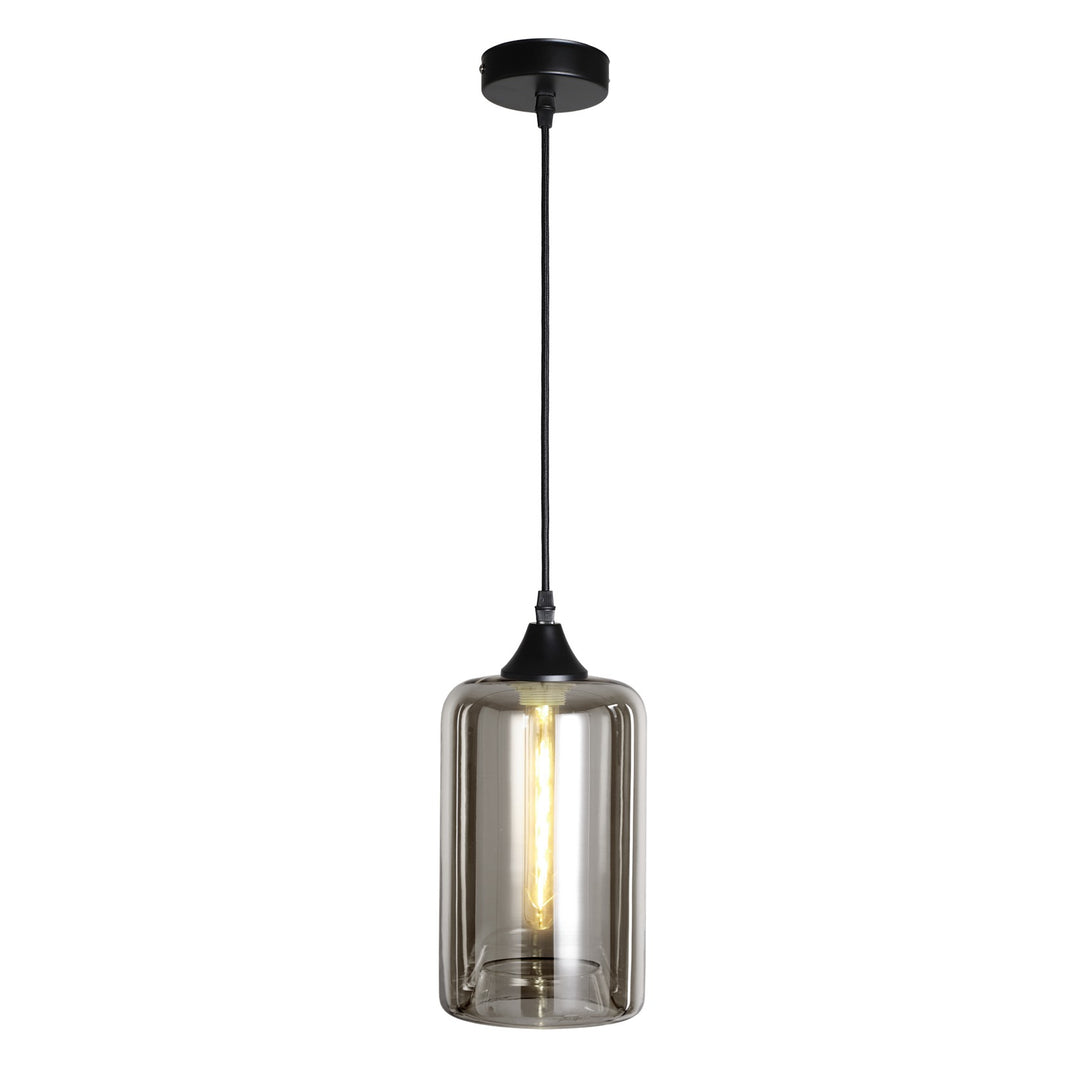 Lexington Single Pendant In Black Finish With Smoked Glass Shade