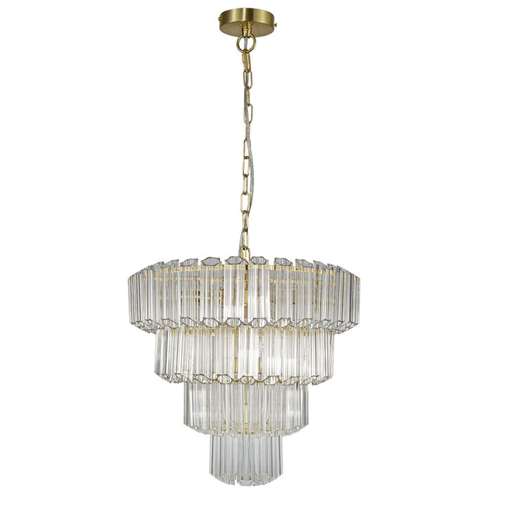 Gilbert large gold and glass chandelier turned off