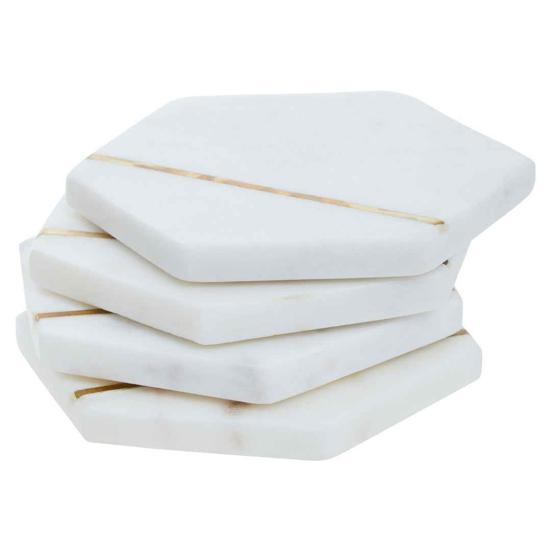 Set Of 4 Marble & Brass Coasters