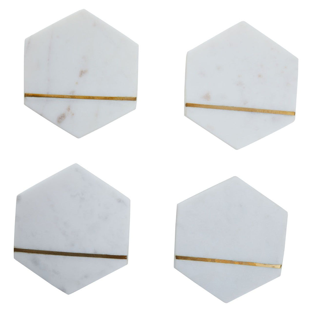 Set Of 4 Marble & Brass Coasters