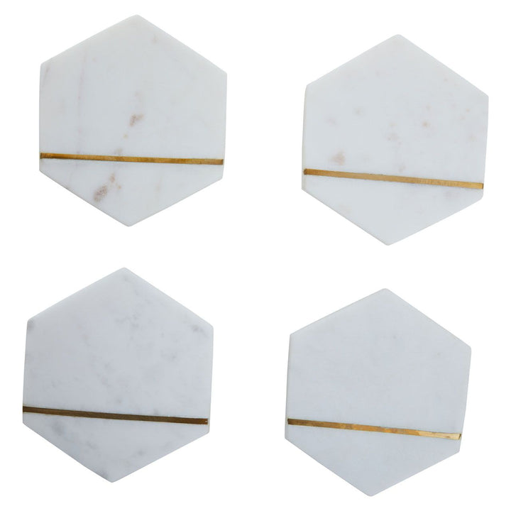 Set Of 4 Marble & Brass Coasters