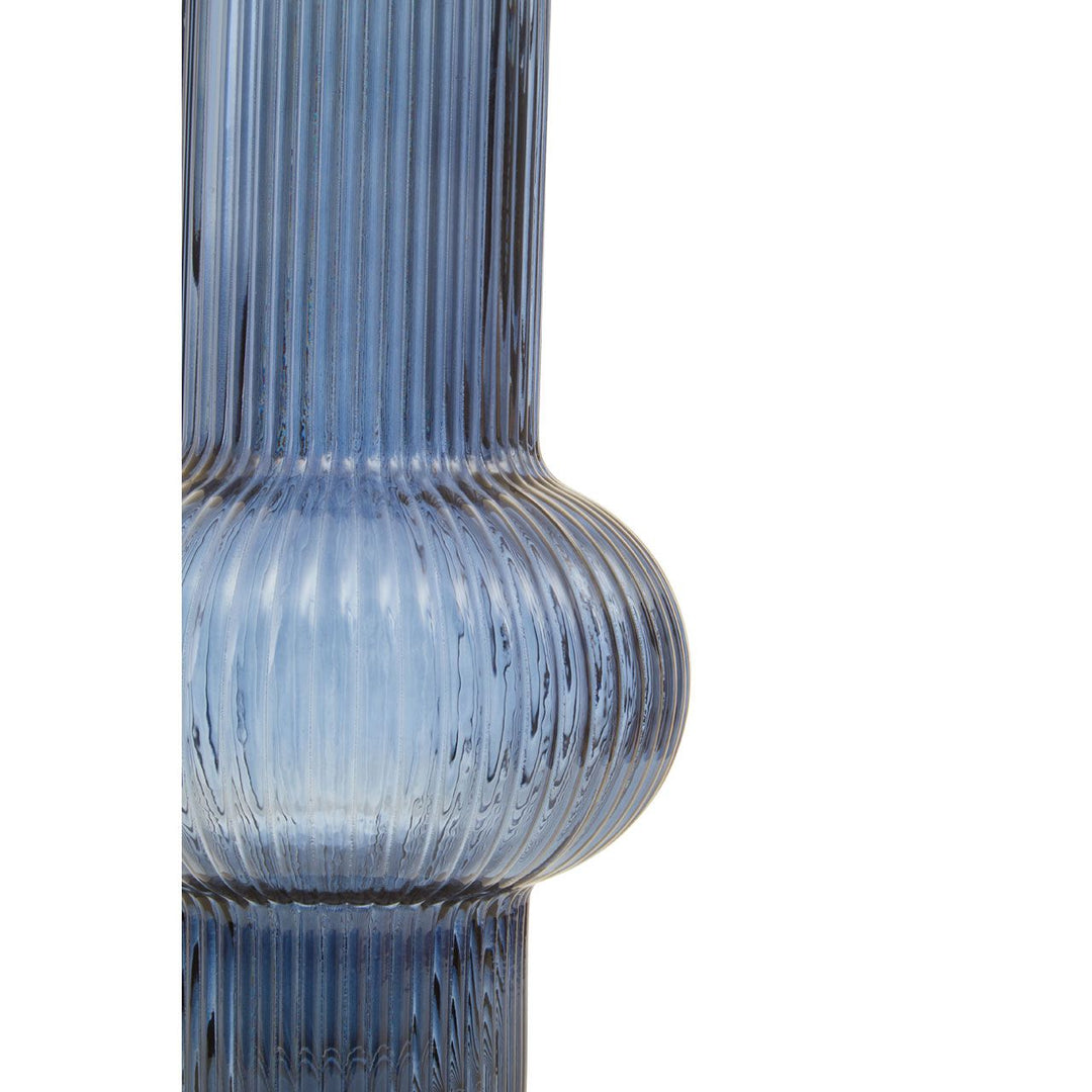 Blue Ribbed Glass Vase