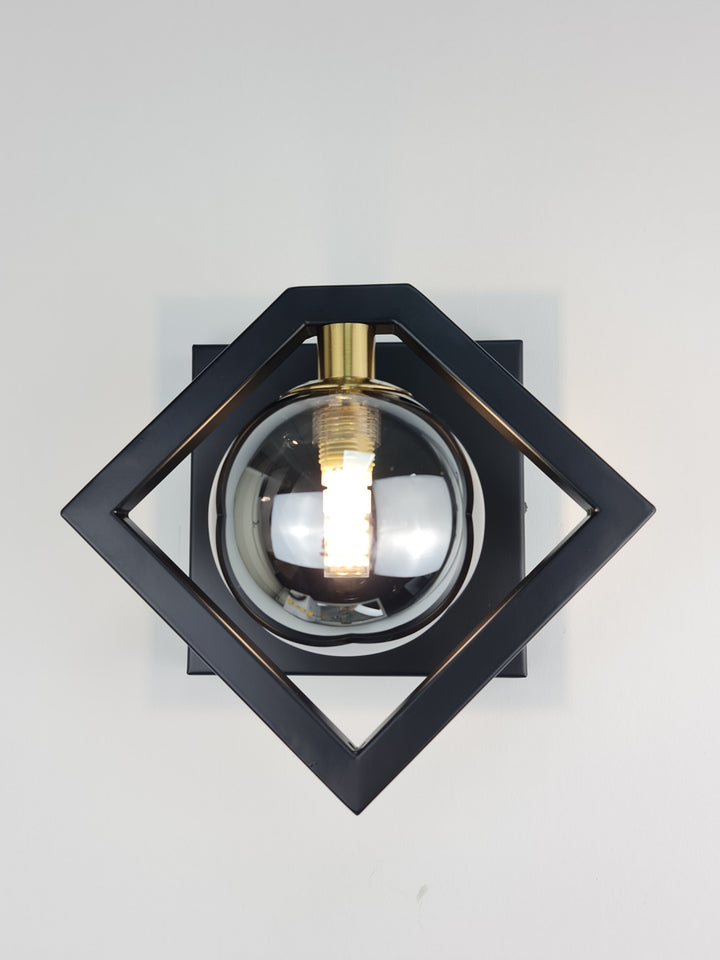 Marlow Black Wall Light With Round Smoked Glass Shade