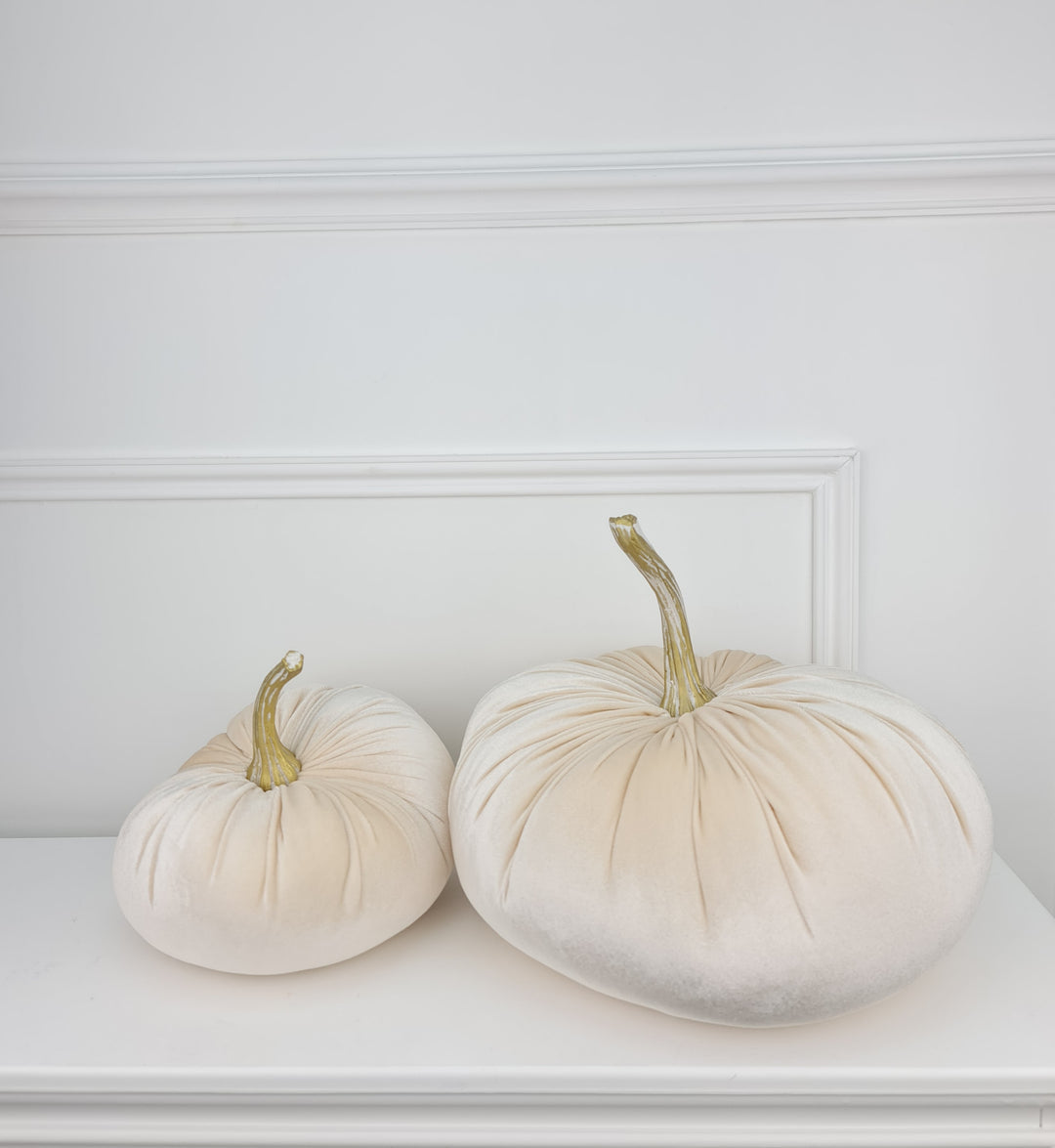 Large Ivory Luxury Velvet Halloween Autumn Pumpkin Home Decor