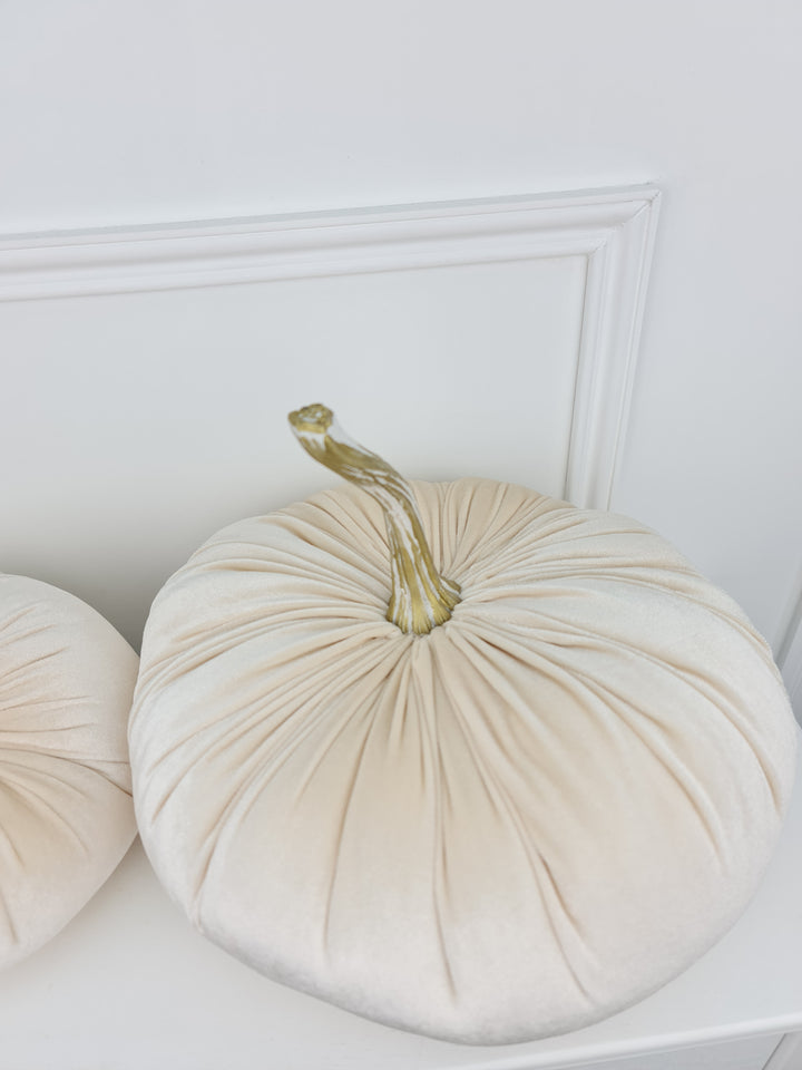 Large Ivory Velvet Pumpkin