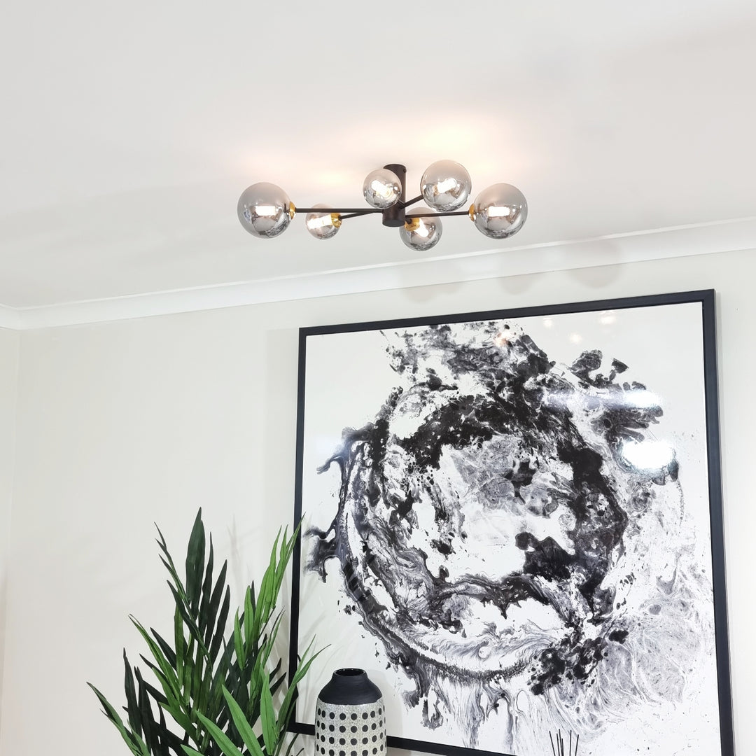 Marlow black ceiling light with smoked glass