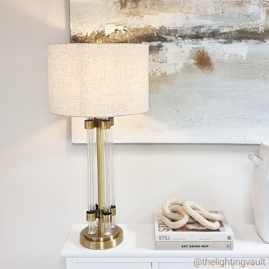 Large Bronze And Glass Rods Statement Table Lamp