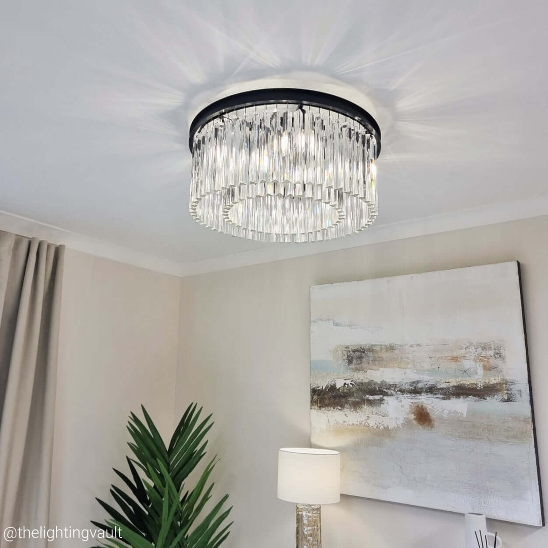 Matt Black Semi Flush Crystal Chandelier Ceiling Light – The Lighting Vault