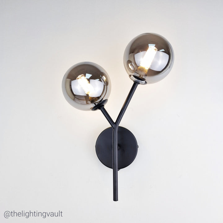 Eden black wall light with smoked glass