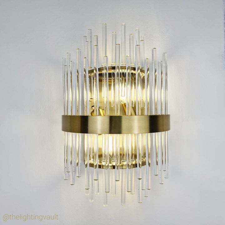 Euston Large Gold Wall Light With Clear Glass Rods