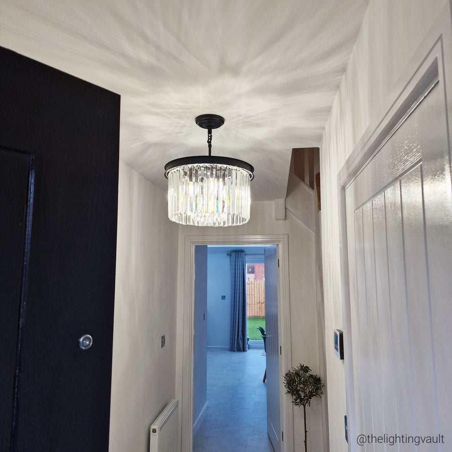 Small Round Black And Crystal Chandelier