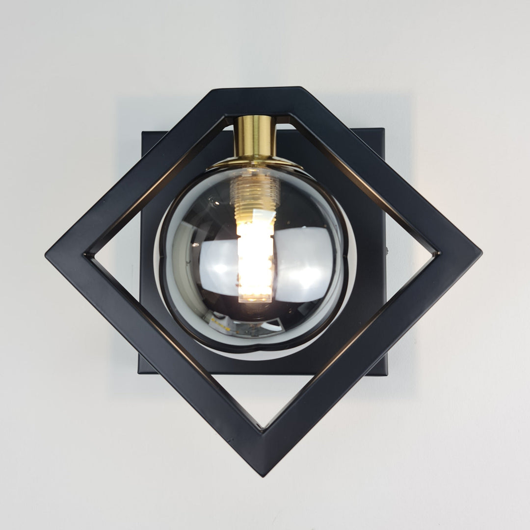 Marlow Black Wall Light With Round Smoked Glass Shade
