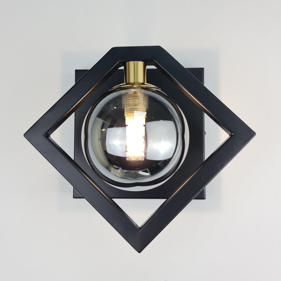 Marlow Black Wall Light With Round Smoked Glass Shade
