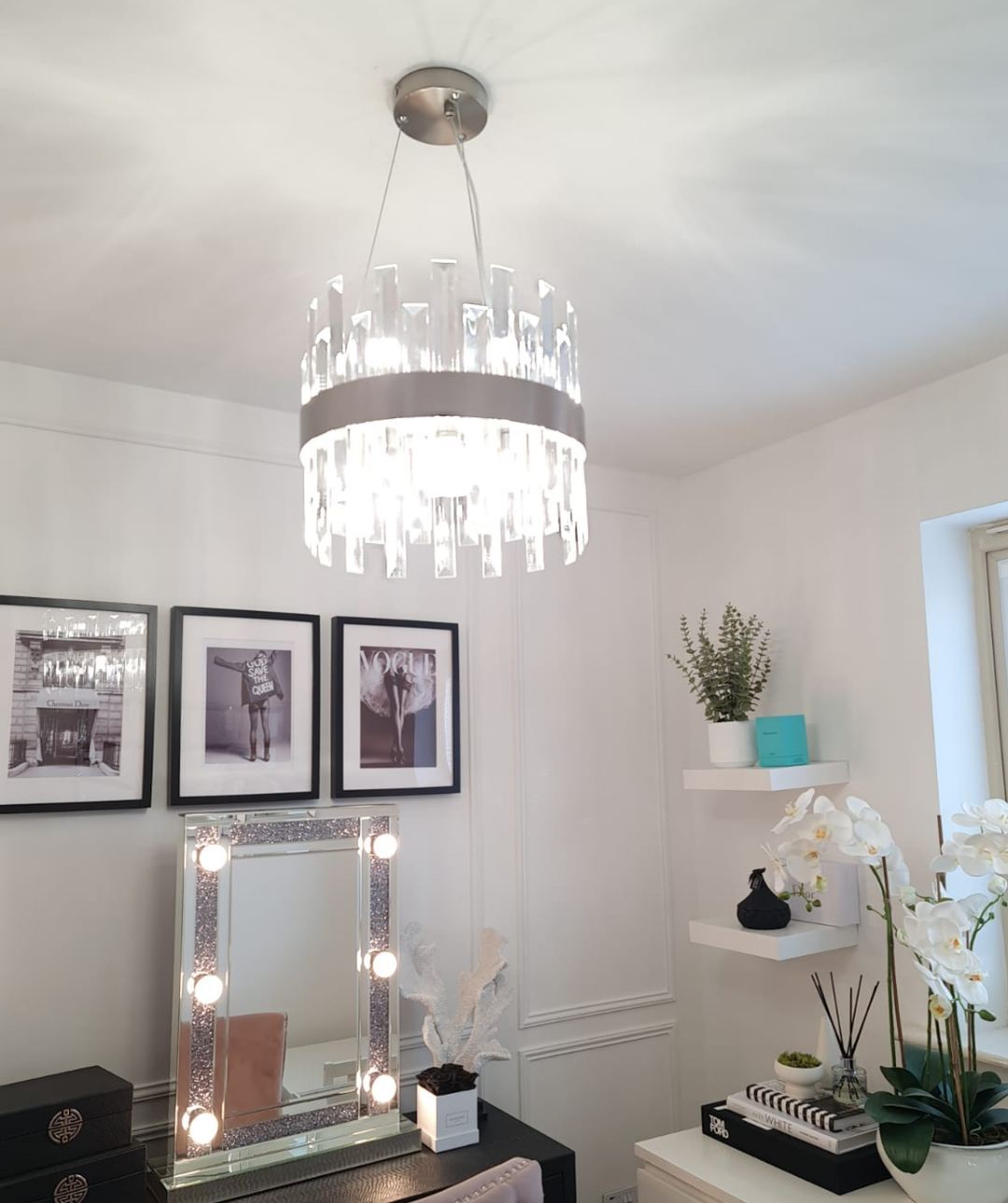Brushed silver modern crystal ceiling chandelier light