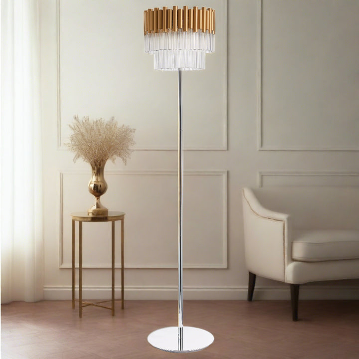 Murcia Tall Matt Gold Floor Lamp With Clear Glass
