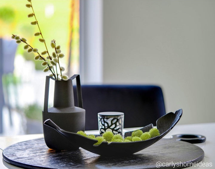 Decorative Black Metal Leaf Bowl Plate